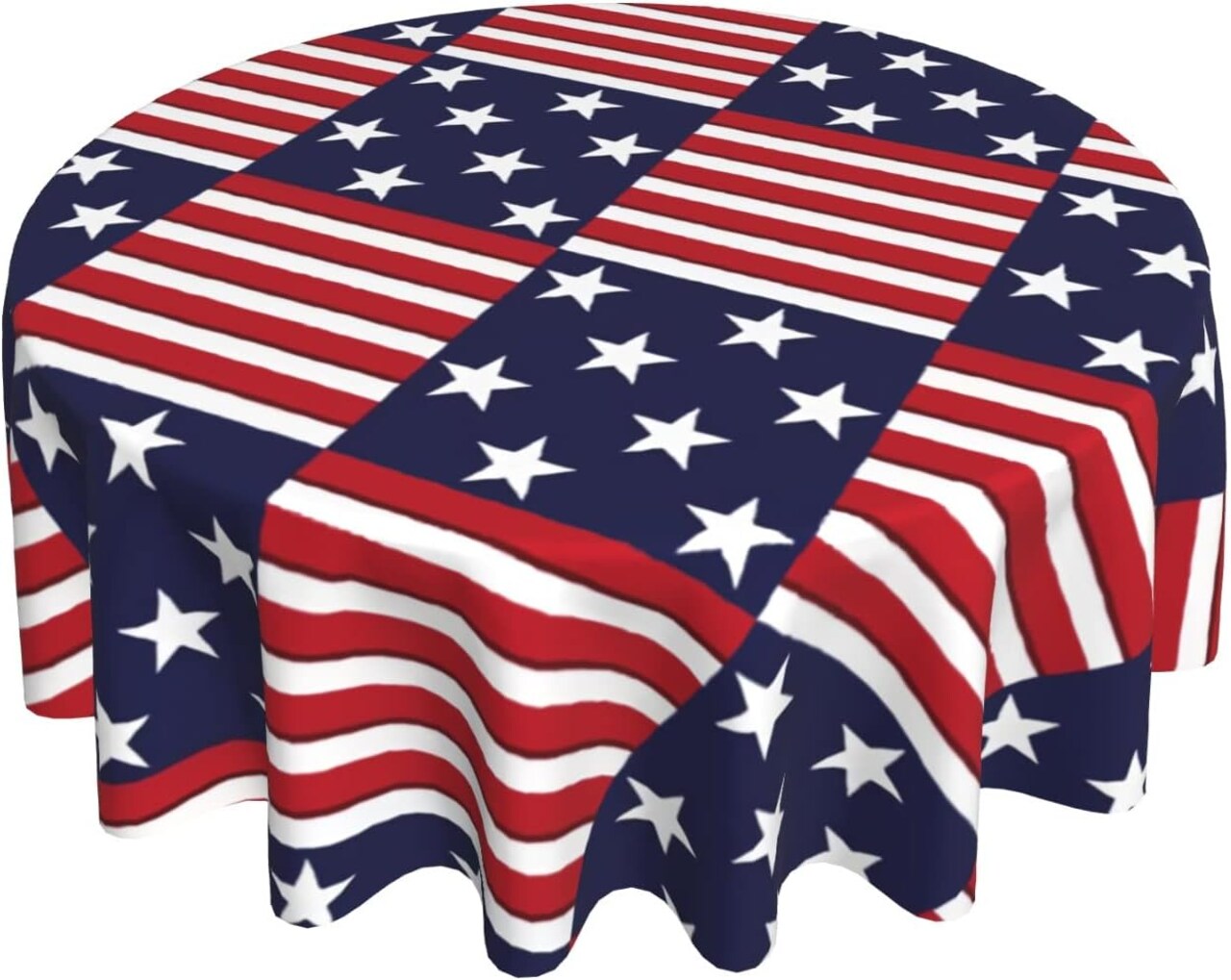 4th of July Patriotic Round Tablecloth 60 Inch Red White and Blue Stars Stripes American Flag Decorative Table Cloth Farmhouse for Holiday Party Dining Table Kitchen Decor